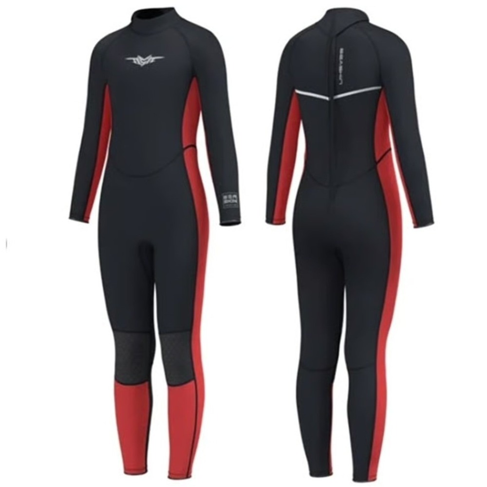 Seaskin Wetsuit Kids Size 10 3mm Full Body Surfing Diving Athletic Black Red